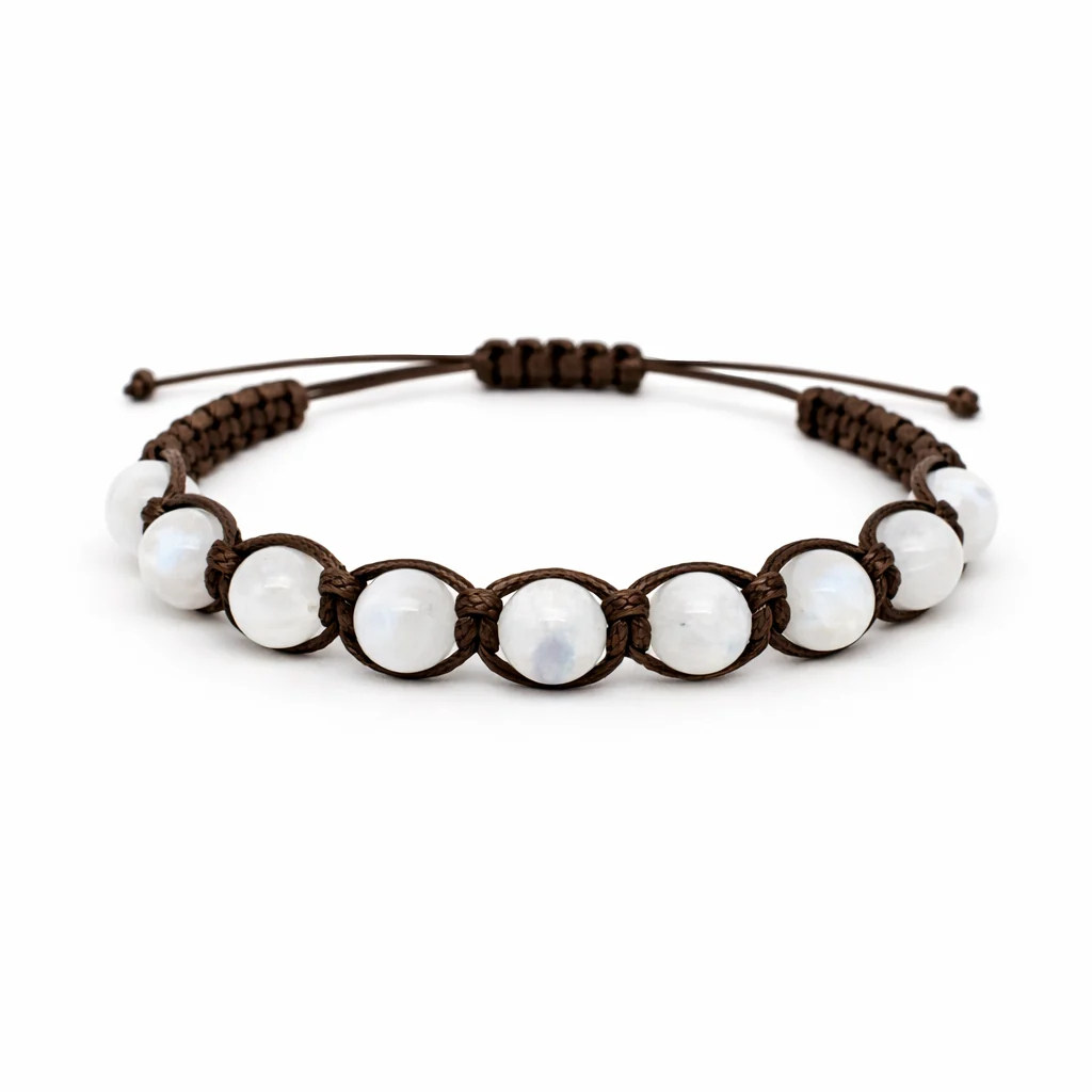 Bracciale artigianale in Pietra di Luna con Macramè - 8 mm