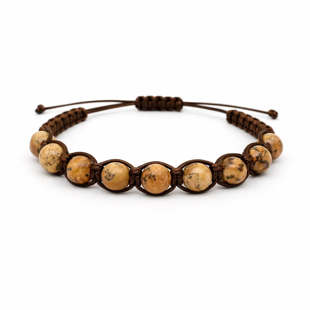 Bracciale artigianale in Diaspro paesaggio con Macramè - 8 mm