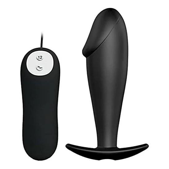 Pretty Love Anal Plug Silicone forma del pene 12 modalità di vibrazione nero 1ud