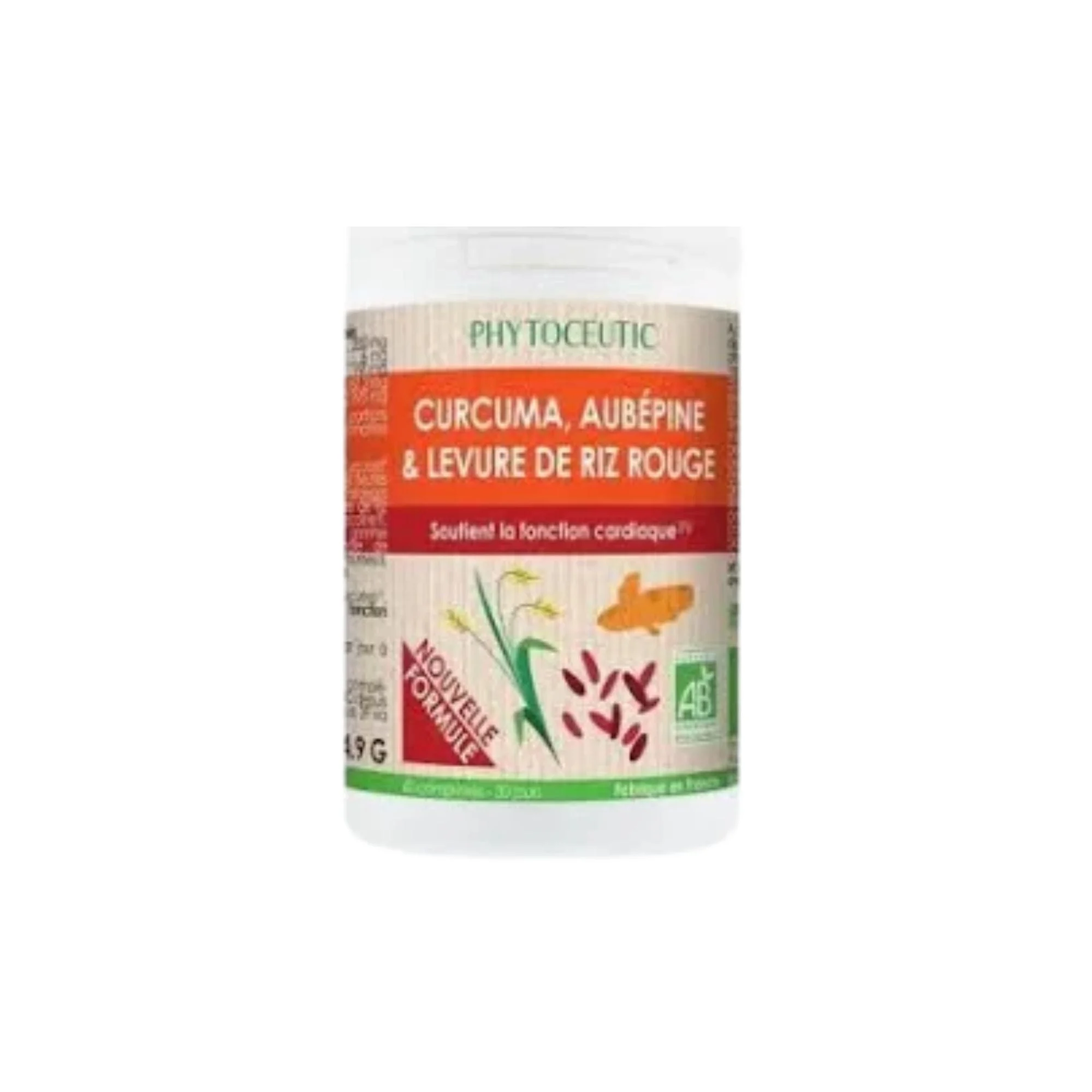 Phytoceutic Curcuma, Biancospino e Lievito di Riso Rosso Biologico Supporta la funzione cardiaca 60 Compresse