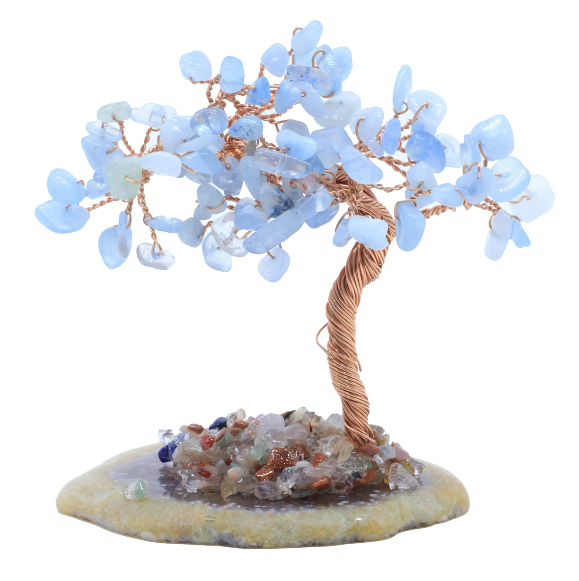 Albero della Felicità in Acquamarina su Fetta di Agata – 12 cm