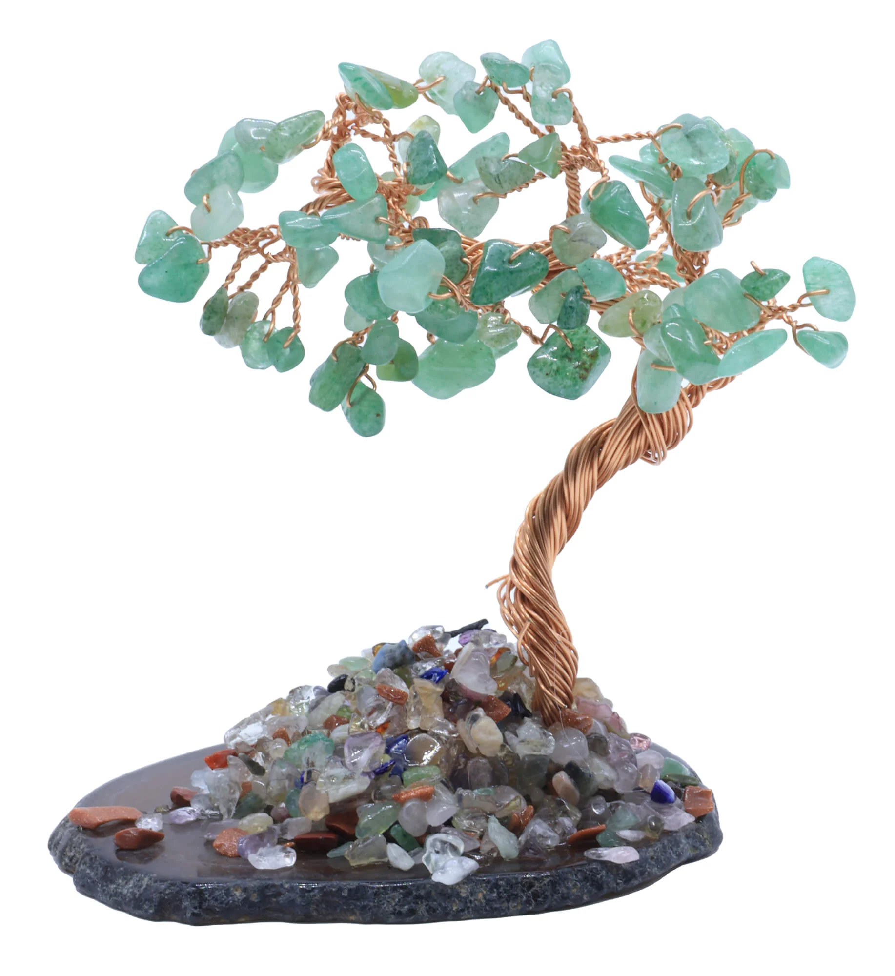Albero della Felicità in Avventurina Verde su Fetta di Agata – 12 cm