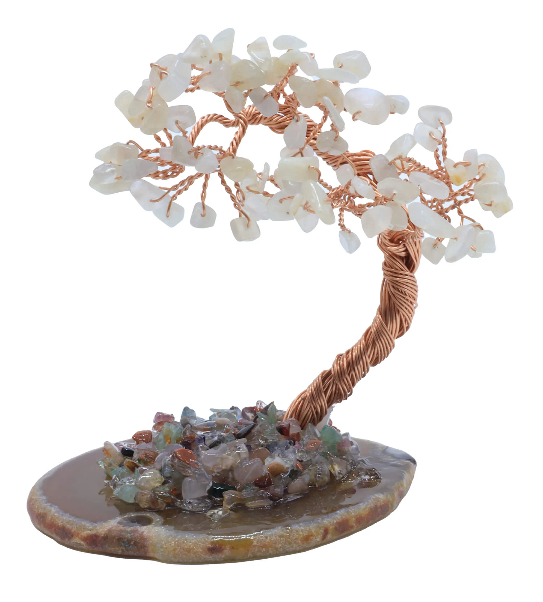 Albero della Felicità in Pietra di Luna su Fetta di Agata – 12 cm