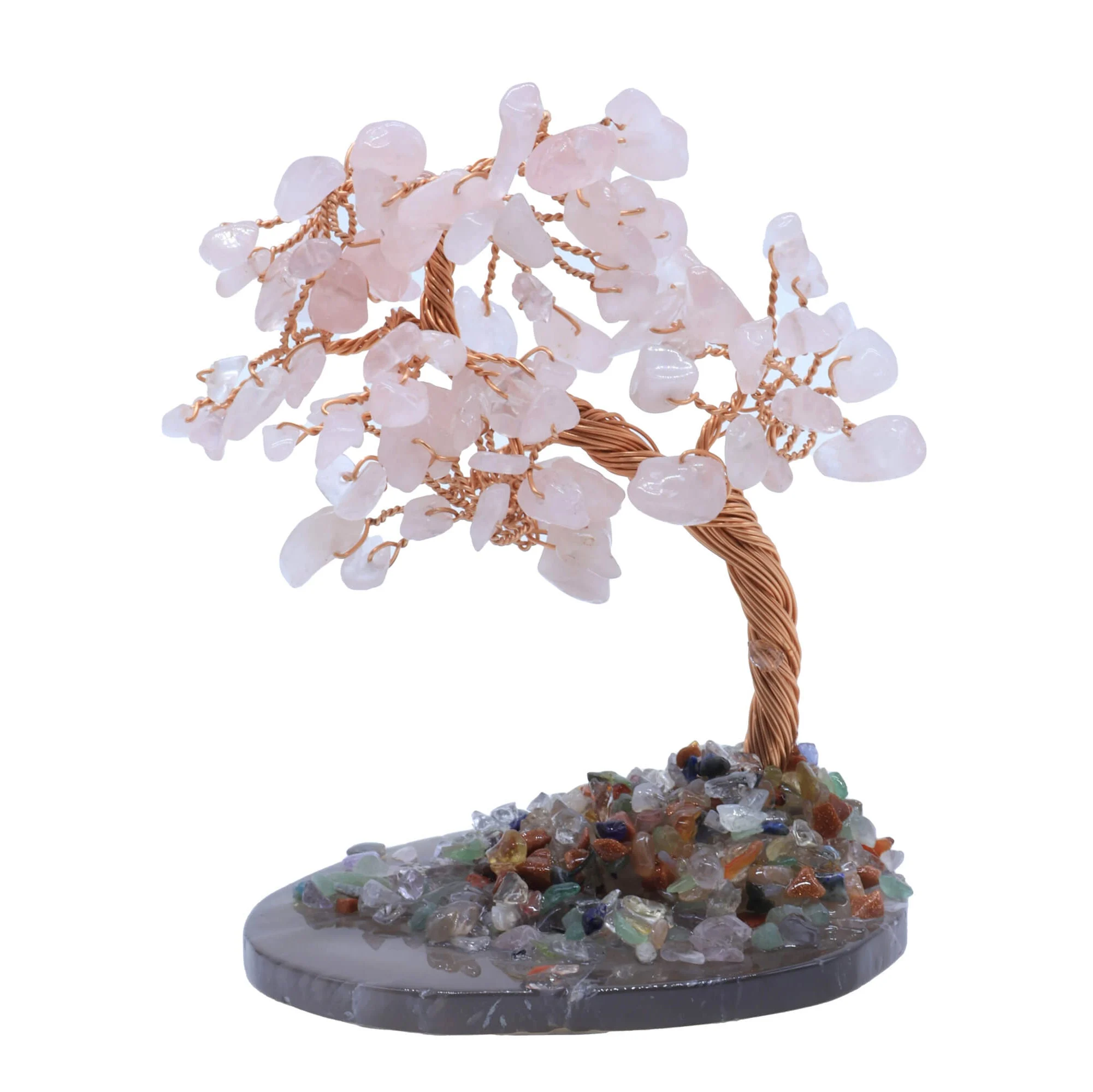 Albero della Felicità in Quarzo Rosa su Fetta di Agata – 12 cm