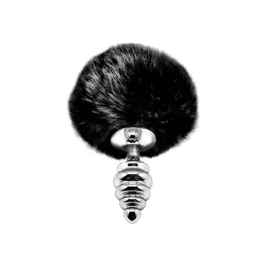 Alive Anal Pleasure Plug Espiral Metal Pompón Negro Talla S 1ud