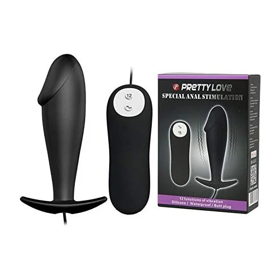 Pretty Love Anal Plug in silicone a forma di pene e 12 modalità di vibrazione nero 1ud