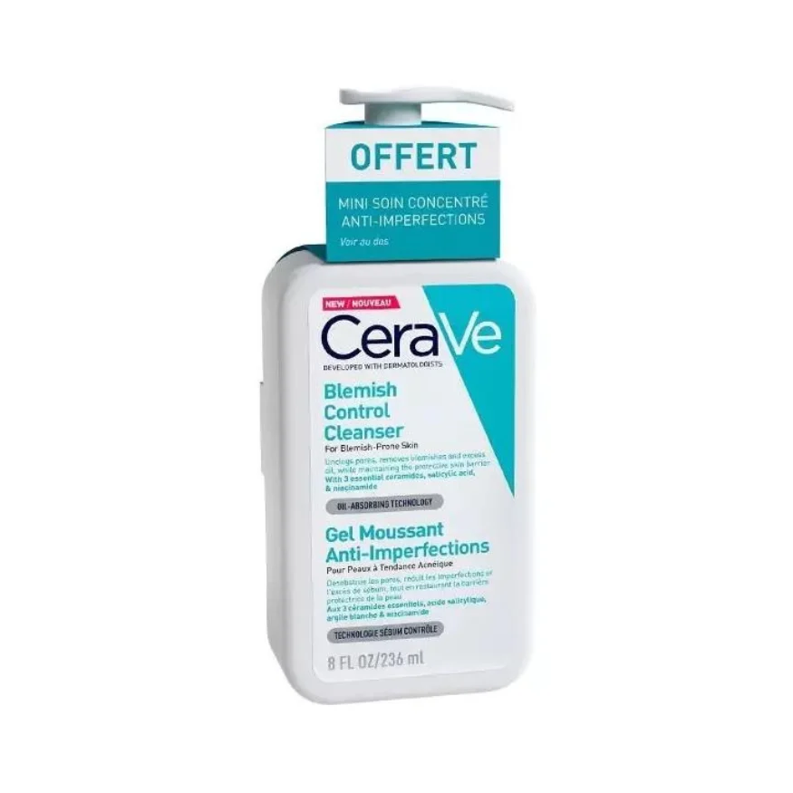 Cerave Cleanse Viso Gel Schiuma Anti-Imperfezioni + Mini Trattamento Concentrato Anti-Imperfezioni 3ml omaggio 236ml