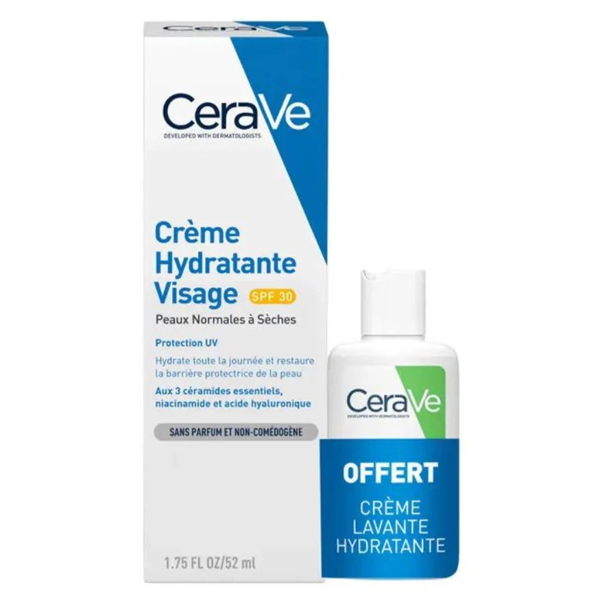 Cerave Crema Idratante Viso SPF30 52ml + Crema Lavante 20ml Pelle da Normale a Secca