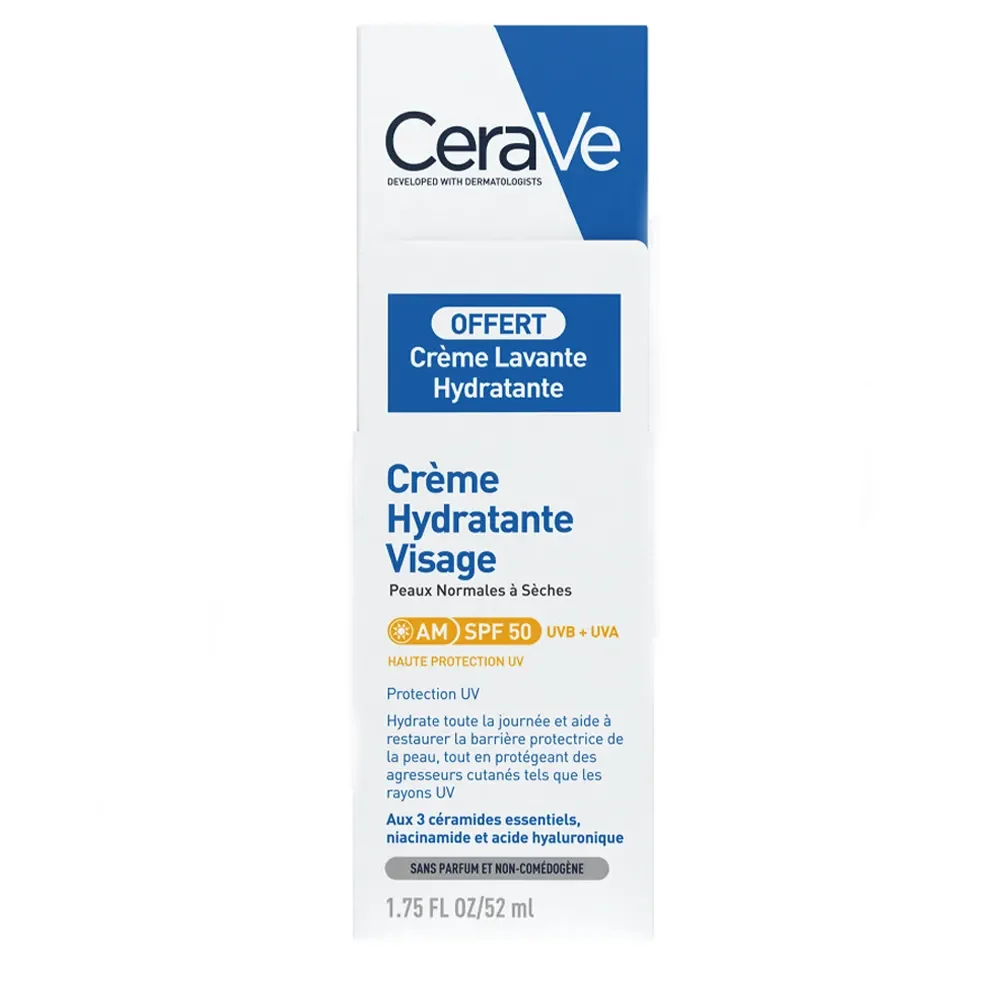 Cerave Crema Idratante Viso SPF50 52ml + Crema Lavante 20ml Pelle da Normale a Secca