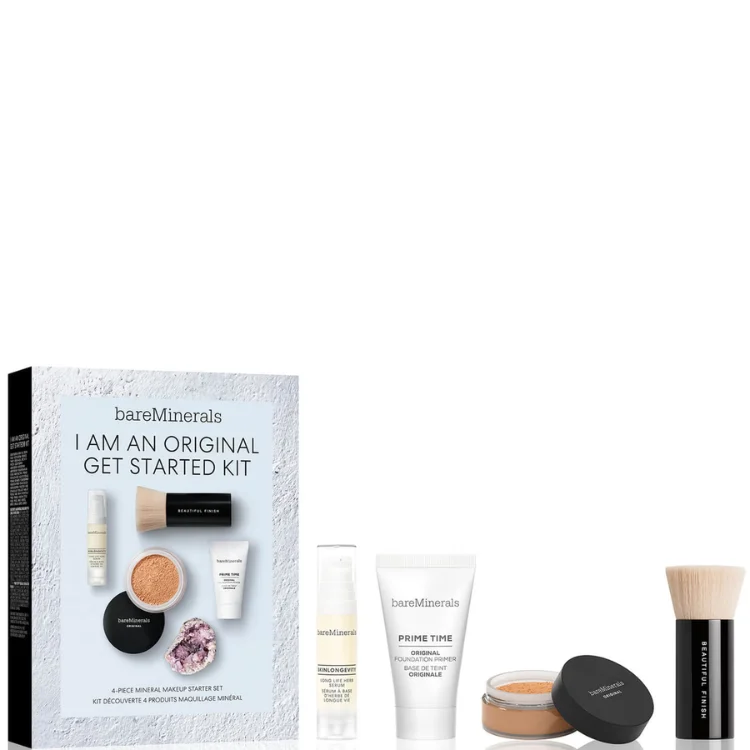I Am An Original Set BareMinerals:Prime Time Vitamin E Smooth Wear Primer fondotinta Golden Tan 15 ml + Fondotinta liquido originale SPF 15 2 g + Cipria fissante Mineral Golden Tan 2 g