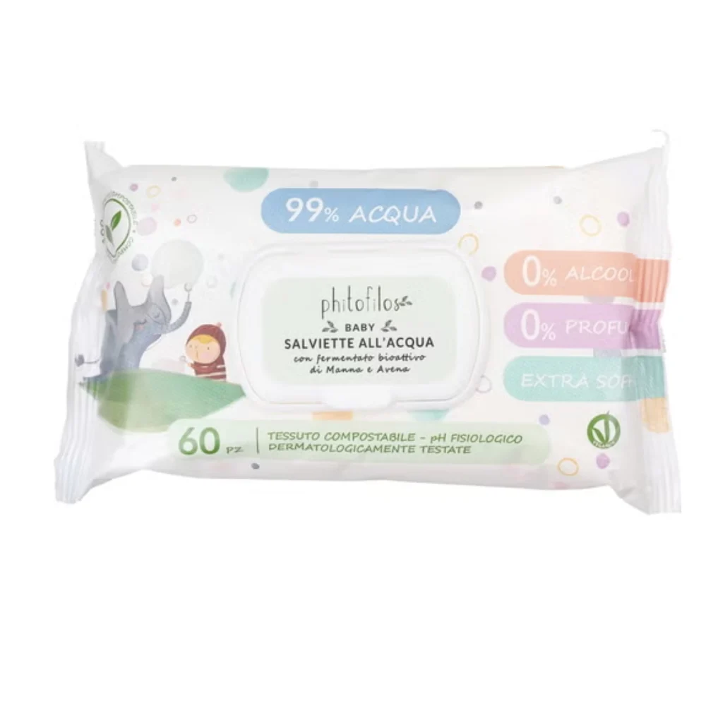 Phitofilos Baby Salviette All'Acqua Con Manna E Avena, 60 Pezzi