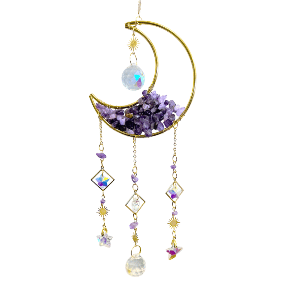 Acchiappasole Luna e Cuori in Ametista – 47cm