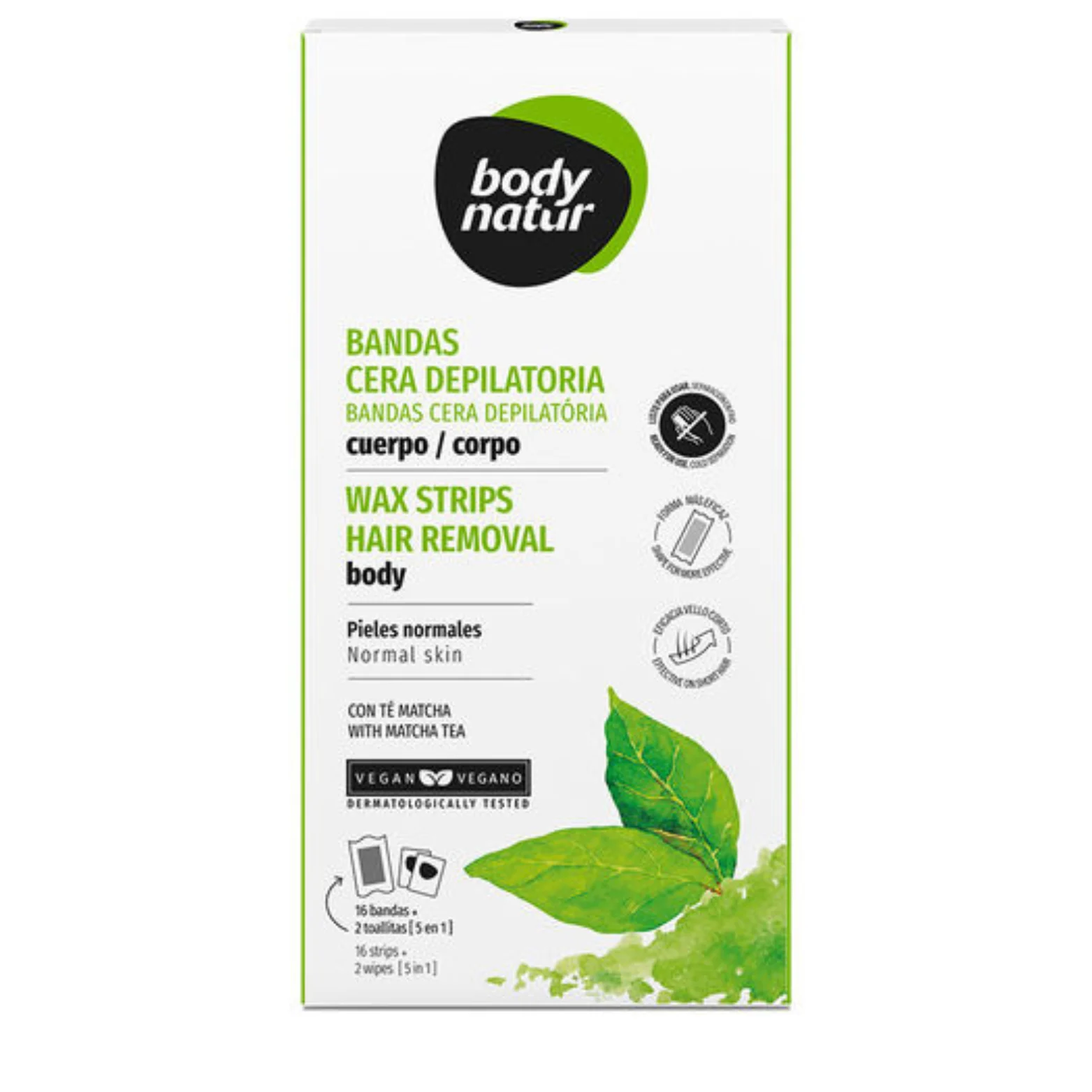 Body Natur Bande Cera Depilatoria Corpo té Matcha 16 U