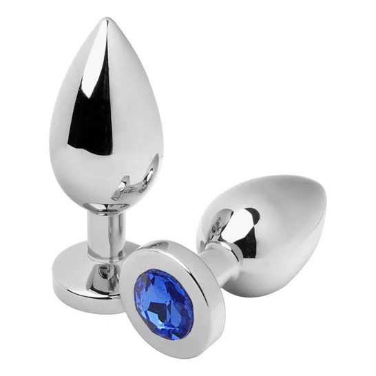 Metal Hard Anal Plug Diamond Blue Small 5.71cm 1 Unità