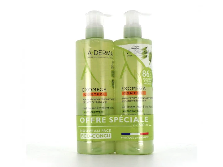 A-Derma Exomega Control Gel Lavante Emolliente Antigraffio 2x500ml