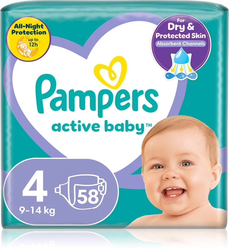 Pampers Active Baby taglia 4 pannolino monouso 9-14 kg 58 pezzi