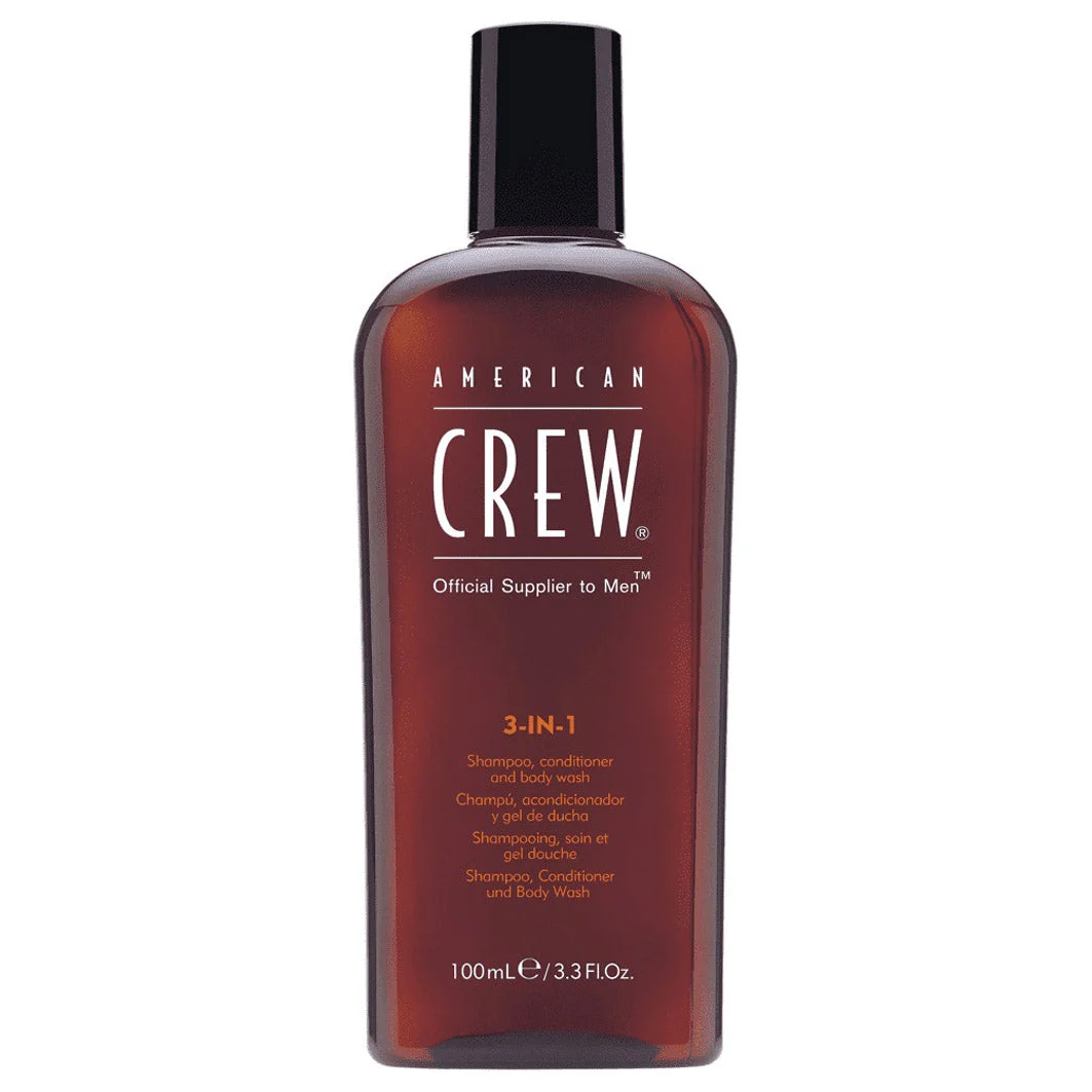 American Crew, Classico, Vegano, Shampoo per Capelli, Balsamo e Gel Doccia 3-in-1 Idratante 100 ml