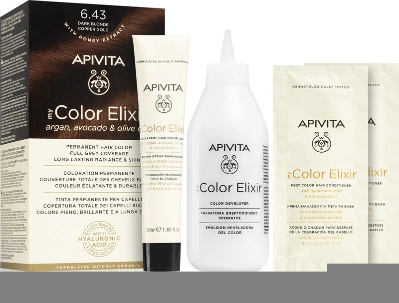 Apivita My Color Elisir tinta per capelli senza ammoniaca colore 6.43 Biondo Scuro Rame Oro