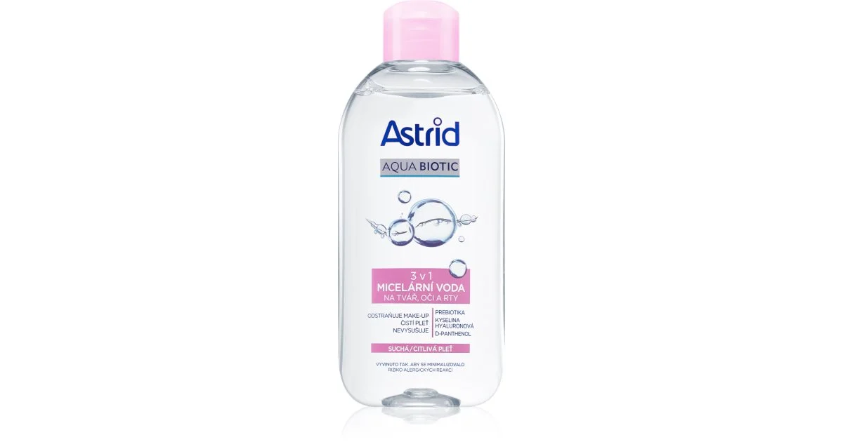 Astrid Acqua micellare 3 in 1 per viso, occhi e labbra per pelli secche e sensibili Aqua Biotic - 400ml