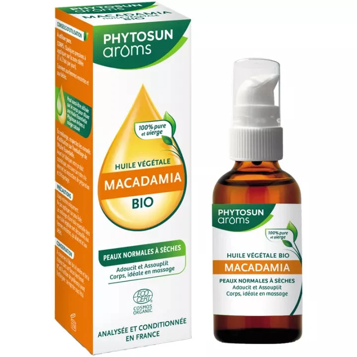 Phytosun Aroms Olio vegetale di macadamia Pelle giovane stanca da normale a secca 50 ml