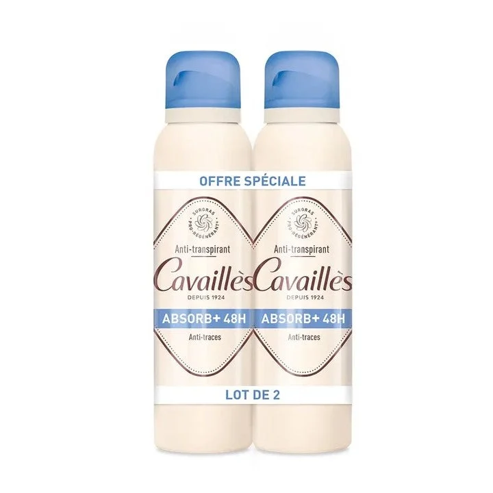 Cavaillès - Absorb+ 48H - Anti-Tracce - Deodorante Spray 2x150 ml Lotto × 2