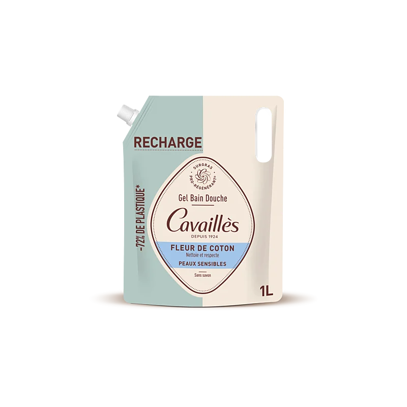 Cavaillès Eco-ricarica Gel Bagno e Doccia Fiore di cotone Pelli sensibili 1L