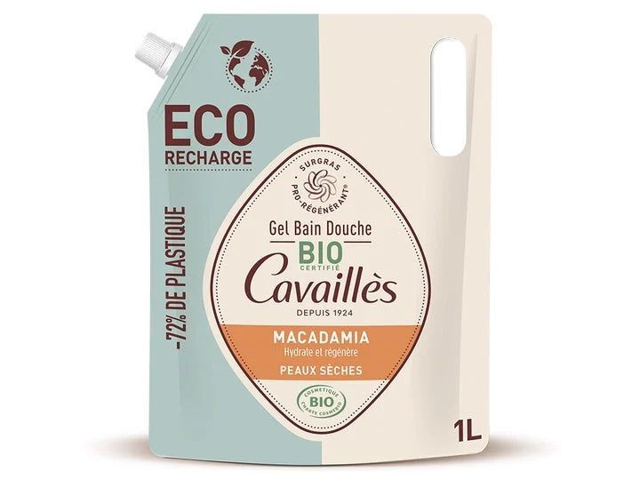 Cavaillès Gel Bagno Doccia - Macadamia - Pelle Secca BIO 1 L - ECO-RECHARGE