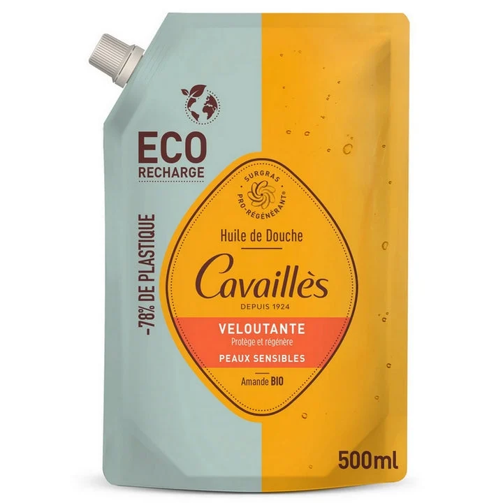 Cavaillès Olio da Doccia - Vellutato - Pelle Sensibile - Mandorla BIO - Eco Ricarica 500ml