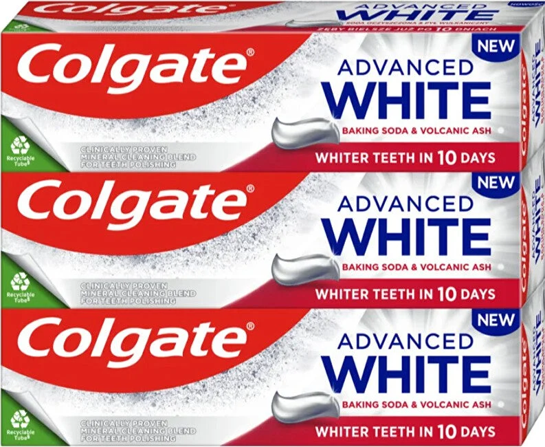 Colgate Advanced Bicarbonato di sodio bianco e cenere vulcanica Trio Dentifricio Sbiancante 3 x 75 ml
