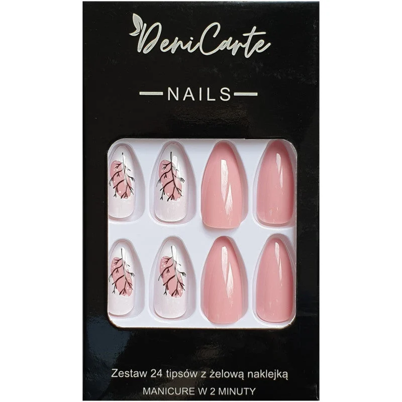 Deni Carte Nail Tips - Unghie Artificiali, Set da 24, Vari Disegni Rosa Bianco