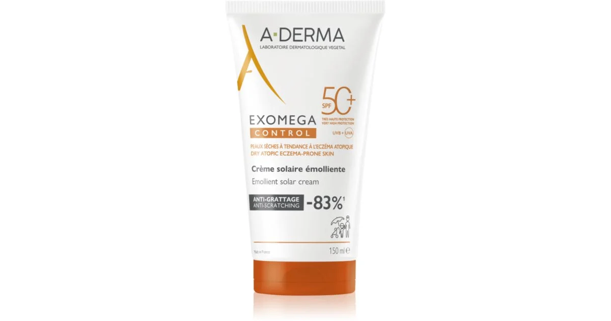 A-Derma Exomega Control Emollient Solar crema protettiva per viso e corpo SPF 50+ 150 ml