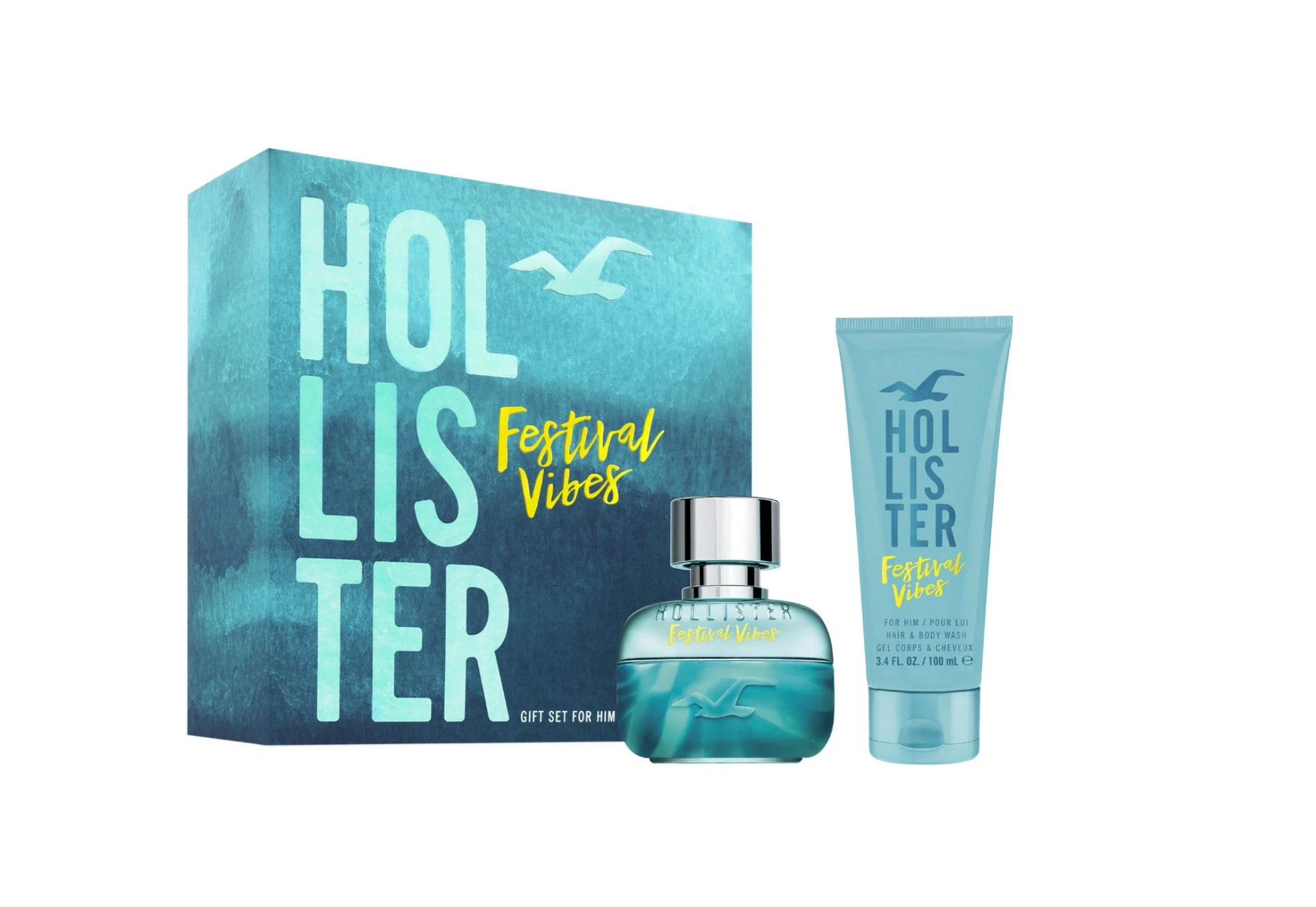 Set Festival Vibes Hollister: gel doccia e shampoo Festival Vibes 2 in 1 100 ml + eau de toilette Festival Vibes da uomo 50 ml