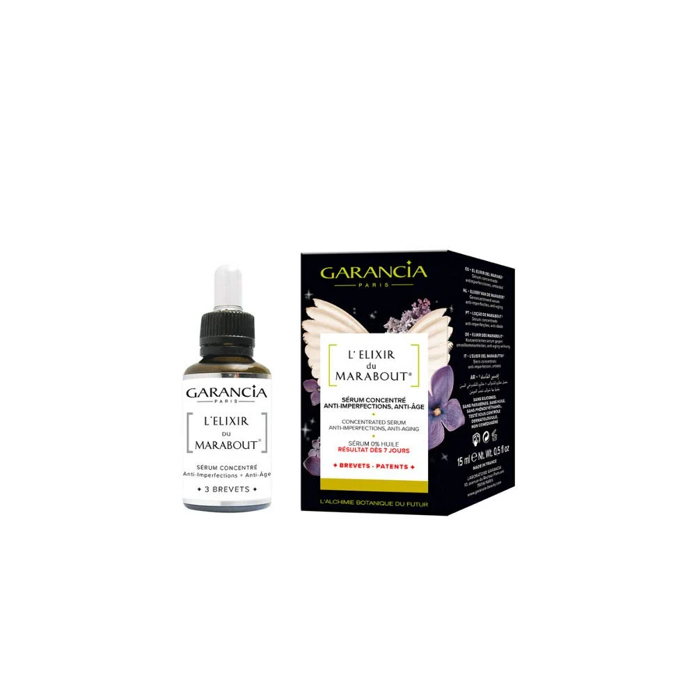 Garancia, elisir Marabout, senza olio, antietà, mattina e sera, siero, per il viso, 15 ml
