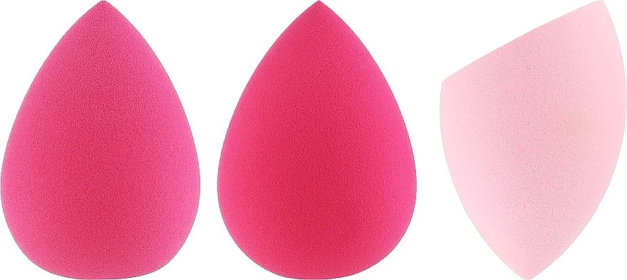 Spugne per trucco in custodia, 3 pezzi, rosa intenso + rosa chiaro, 38440