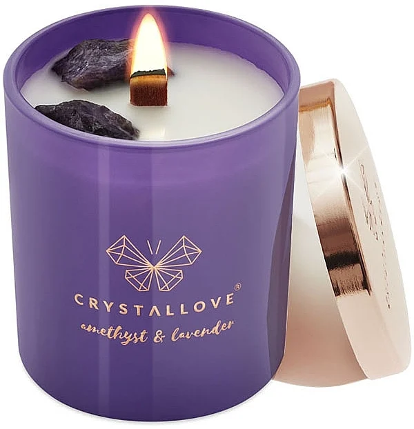 Candela di soia con ametista e lavanda