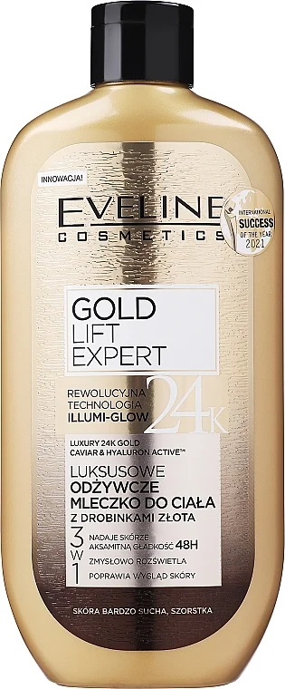 Latte corpo con particelle d'oro
