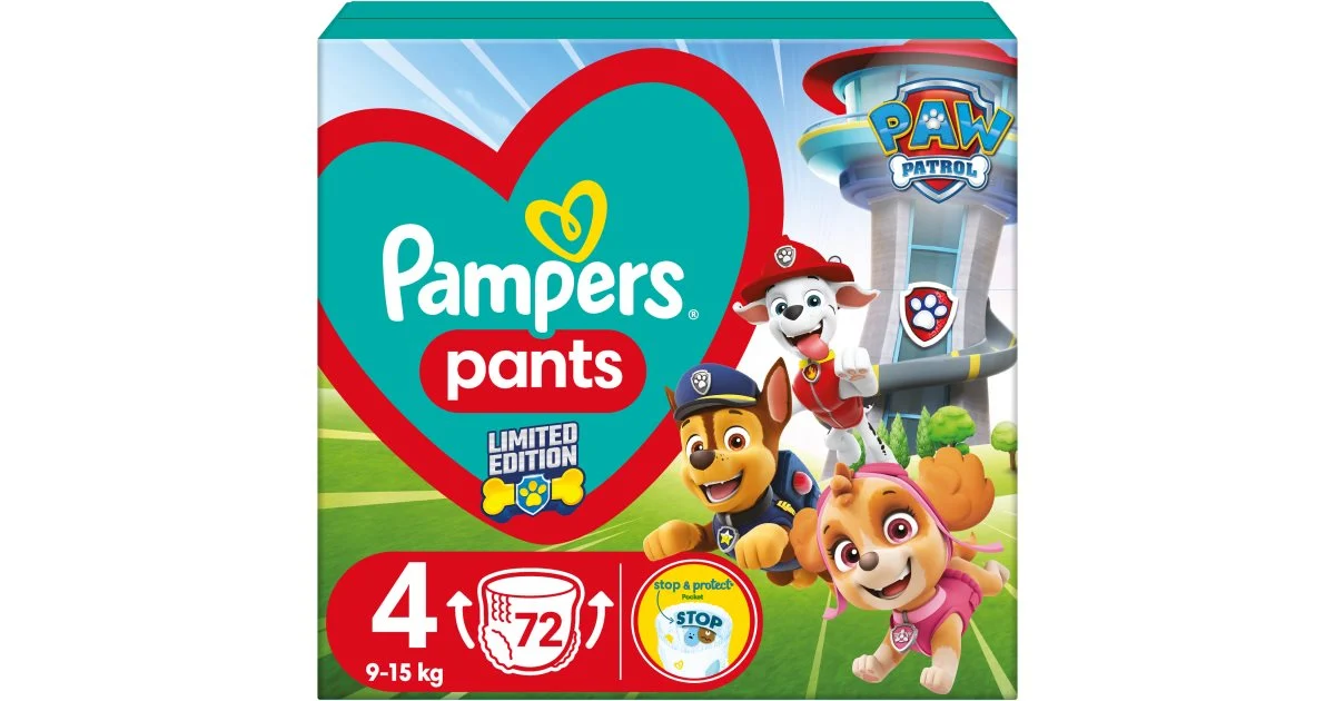 Pampers Pants Paw Patrol taglia 4 pannolini a mutandina usa e getta 9-15 kg 72 pezzi