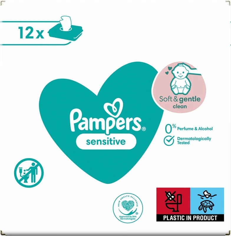 Pampers Sensitive salviette detergenti umidificate per bambini per pelli sensibili 12x52 pezzi