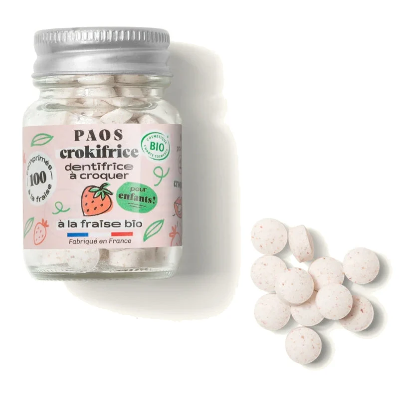 PAOS Crokifrice Dentifricio Masticabile per Bambini - con Fragola BIO - 100 compresse