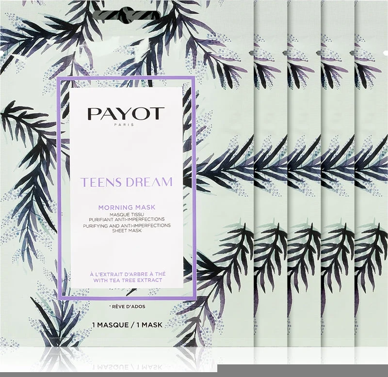 Payot Morning Mask Teens Dream maschera in tessuto detergente e rinfrescante per pelli miste e grasse 5 pezzi