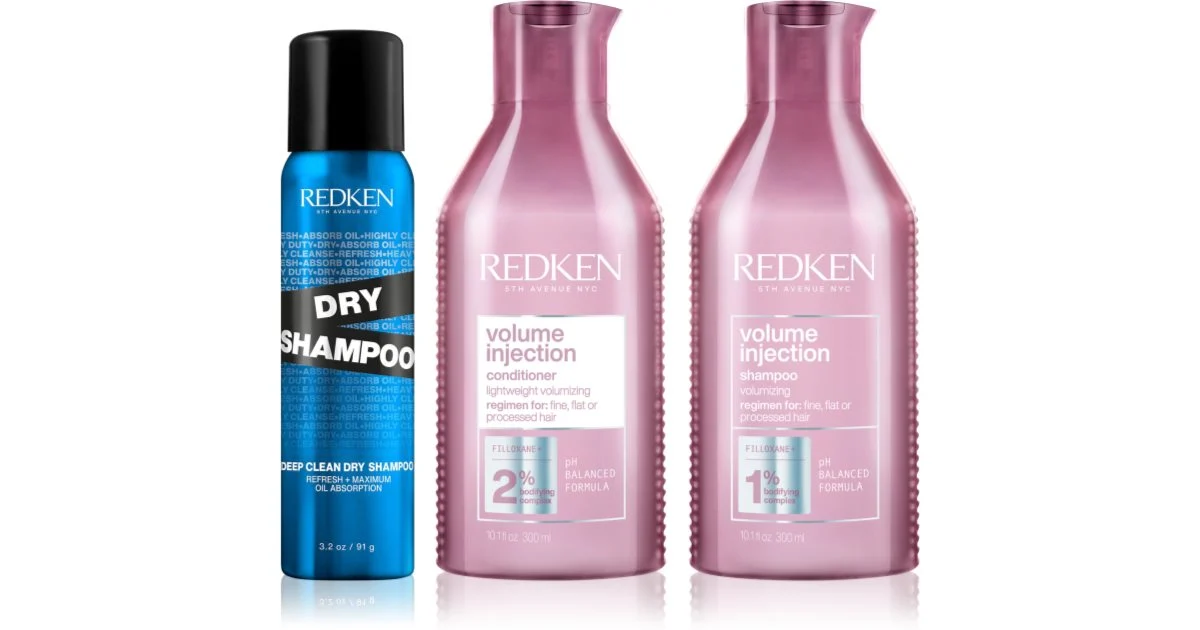 Redken Volume Injection confezione conveniente per il volume dei capelli balsamo volumizzante 300 ml + shampoo volumizzante 300 ml + shampoo secco per capelli grassi 91 g