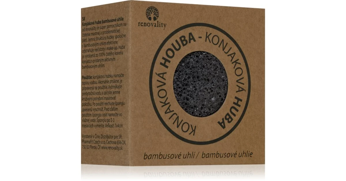 Renovality Konjac mushroom bamboo carbone spugnetta detergente per pelli problematiche 7x4 cm