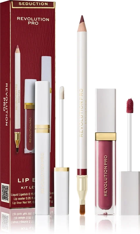 Revolution PRO Iconic kit per labbra colore Stripped rossetto liquido 4,5 ml + fissante per rossetto 1,5 ml + matita contouring per le labbra con pennellino 1 g
