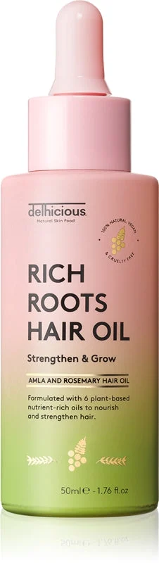 delhicious RICH ROOTS AMLA & ROSEMARY HAIR OIL olio idratante e lenitivo per cuoi capelluti secchi con prurito 50 ml