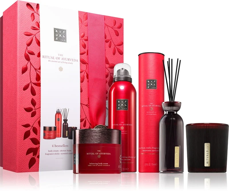 RITUALS The Ritual Of Ayurveda confezione regalo da donna doccia schiuma 200 ml + crema delicata corpo 200 ml + candela profumata 140 g + diffusore di aromi con ricarica 70 ml