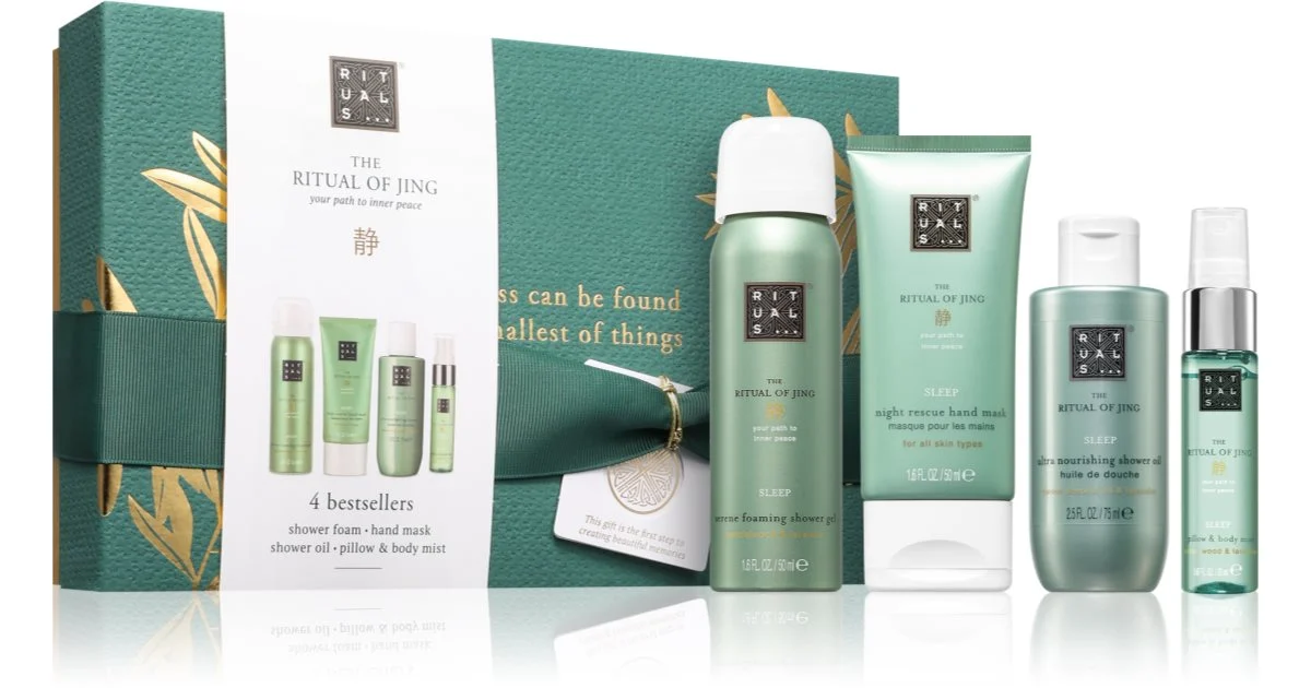 RITUALS The Ritual Of Jing confezione regalo da donna doccia schiuma 50 ml + crema delicata corpo 70 ml + olio doccia delicato 75 ml + spray per cuscino per il corpo 20 ml