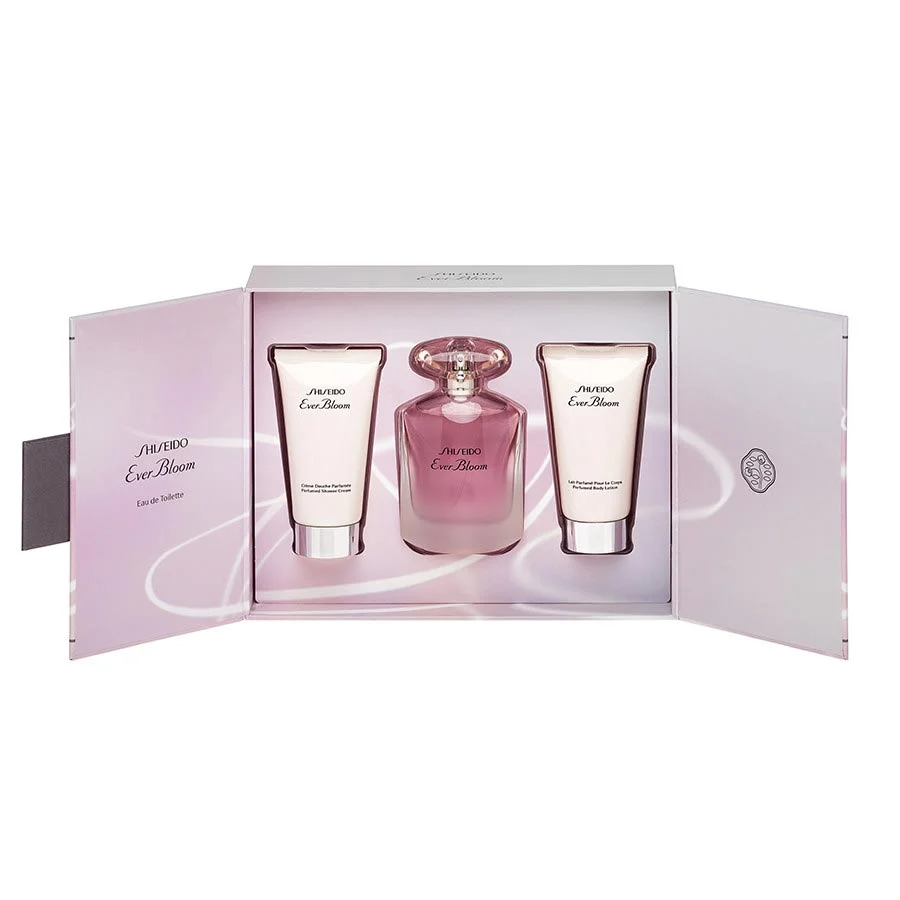 Set Shiseido: Ever Bloom Eau De Toilette da donna 50 ml + Ever Bloom lozione corpo idratante 50 ml + Ever Bloom Gel doccia idratante 50 ml