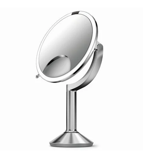 Specchio cosmetico ricaricabile Sensor TRIO con controllo touch e illuminazione a LED, ingrandimento 1x / 5x / 10x - Paralume: acciaio inossidabile spazzolato