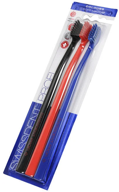 Swissdent Spazzolino da denti Soft-Medium 2 + 1 GRATIS (nero + rosso + blu)